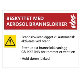 Skilt, Beskyttet med Aerosol slokkeanlegg, 15x20 cm. PET-XL