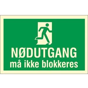 Nødutgang - Må ikke blokkeres - 30x20 cm. Alu