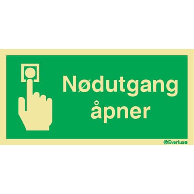 Nødutgang åpner, Rømningsskilt 30x15 cm.