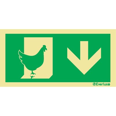 Evakuering av husdyr "Høns" - Pil Ned, 15x30 cm.
