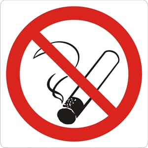 Røyking forbudt - Klebe, hvit, 9x9 cm.