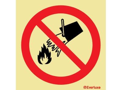 Forbudsskilt - Ikke slokk med vann, 15x15 cm.