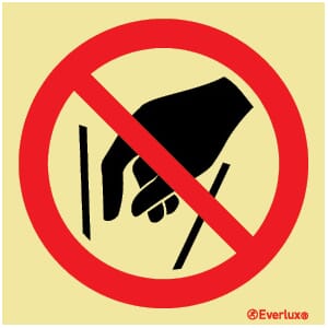 Forbudsskilt - Ikke stikk hånden inn, 15x15 cm.