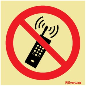 Forbudsskilt - Mobiltelefon forbudt, 15x15 cm.