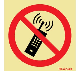 Forbudsskilt - Mobiltelefon forbudt, 15x15 cm.