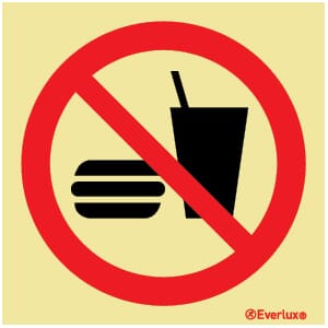 Forbudsskilt - Mat og drikke forbudt, 15x15 cm.