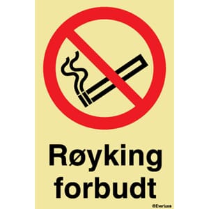 Forbudsskilt - Røyking forbudt m/tekst, 15x20 cm.
