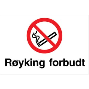 Forbudsskilt - Røyking forbudt, 30x20cm