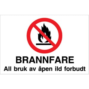 Forbudsskilt - Brannfare åpen ild forbudt, 30x20 cm.