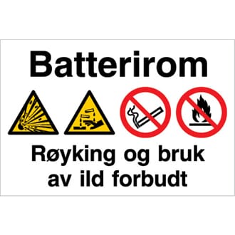 Forbudsskilt - Batterirom, 30x20 cm.