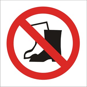 Forbudsskilt - Sko forbudt, 20x20 cm., pvc