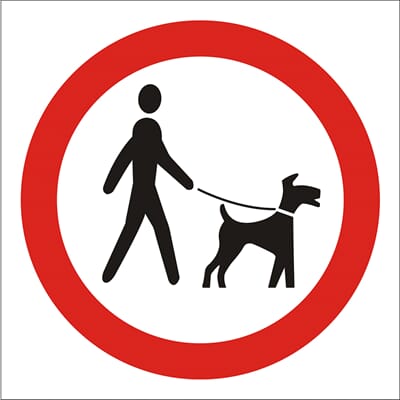 Forbudsskilt - Båndtvang, 20x20 cm., pvc