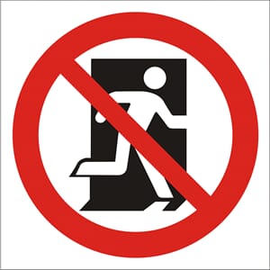 Forbudsskilt - Ikke rømningsvei, 20x20 cm., pvc