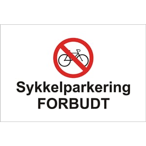 Forbudsskilt - Sykkelparkering forbudt, 30x20 cm., pvc