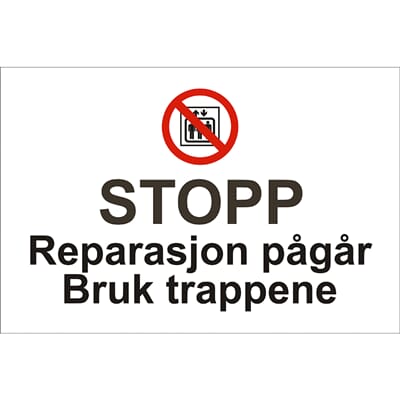 Forbudsskilt - Stop reparasjon pågår, 30x20 cm., pvc