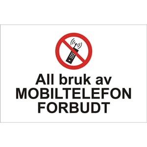 Forbudsskilt - Mobiltelefon forbudt, 30x20 cm., pvc