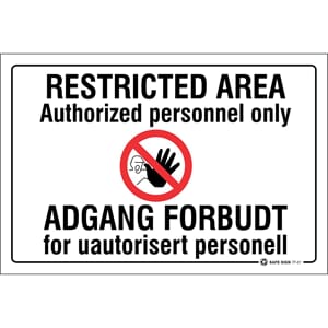 Forbudsskilt - Adgang forbudt NOR/ENG, 30x20 cm., pvc