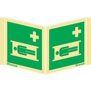 Førstehjelpsbåre - plogskilt, 15x15 cm.
