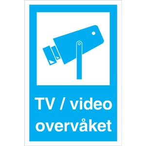 Informasjonsskilt - Tv/video overvåket, 20x30 cm.