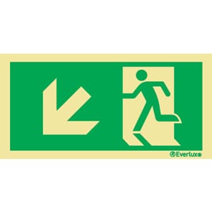 Utgang ved brann - Pil Skrå ned Venstre - 15x30 cm.