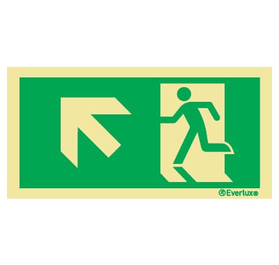 Utgang ved brann - Pil Skrå opp Venstre - 15x30 cm.