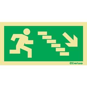 Utgang ved brann - Trapp ned Høyre, 15x30 cm.