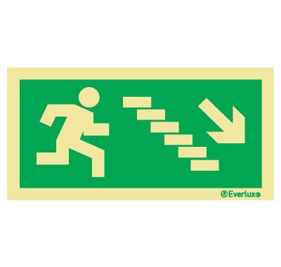 Utgang ved brann - Trapp ned Høyre, 15x30 cm.