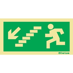 Utgang ved brann - Trapp ned Venstre, 15x30 cm.