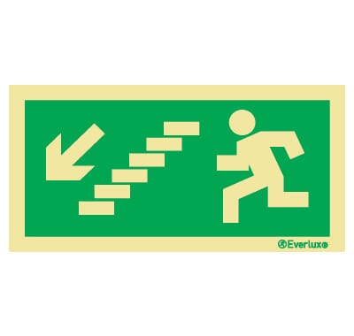 Utgang ved brann - Trapp ned Venstre, 15x30 cm.