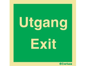 Utgang ved brann - "Utgang/Exit", 20x20 cm.