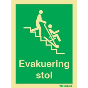 Utgang ved brann - Evakueringsstol, 15x20 cm.