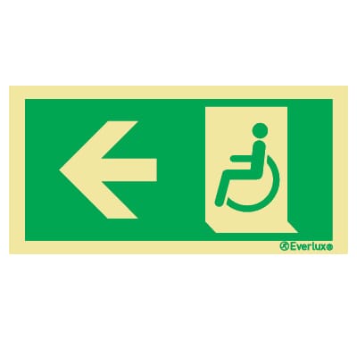 Rømningsskilt rullestol - Pil Venstre, 15x30cm