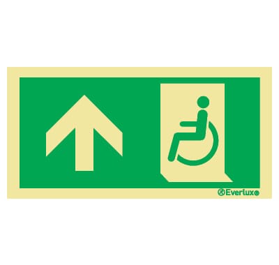 Rømningsskilt rullestol - Pil Opp, 15x30cm