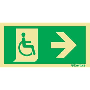 Rømningsskilt rullestol - Pil Høyre, 15x30cm