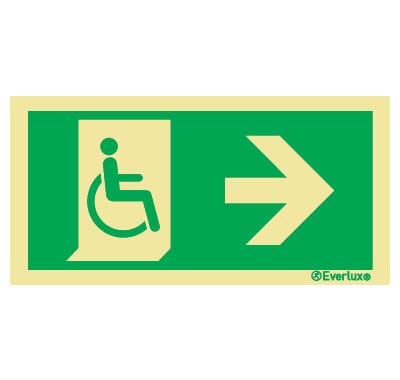 Rømningsskilt rullestol - Pil Høyre, 15x30cm