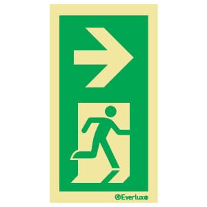 Utgang ved brann for søyle - Pil Høyre, 15x24 cm.