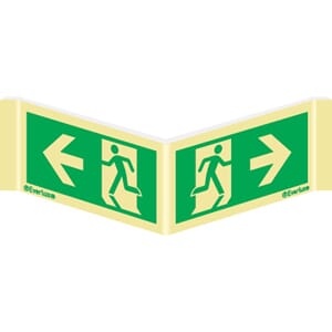 Plogskilt, Utgang ved brann - Pil H/V, 30x15 cm.