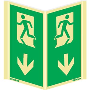 Plogskilt, utgang ved brann - Pil Ned