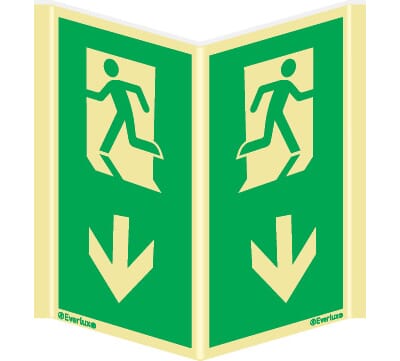 Plogskilt, utgang ved brann - Pil Ned