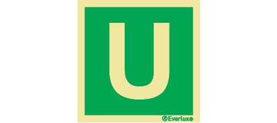 Nødutgangsskilt - Bokstav U, 20x20 cm