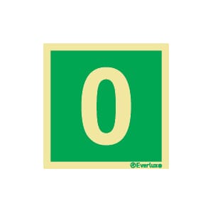 Nødutgangsskilt - Tallet 0, 20x20 cm.