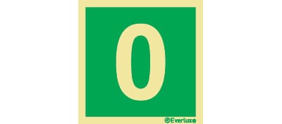 Nødutgangsskilt - Tallet 0, 20x20 cm.