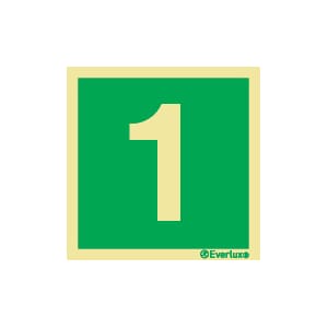 Nødutgangsskilt - Tallet 1, 20x20 cm.