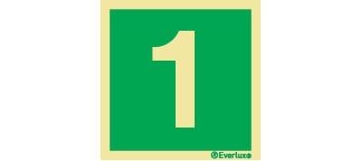 Nødutgangsskilt - Tallet 1, 20x20 cm.