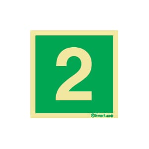 Nødutgangsskilt - Tallet 2, 20x20 cm.