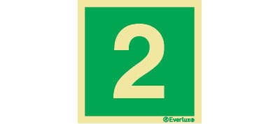 Nødutgangsskilt - Tallet 2, 20x20 cm.