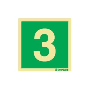 Nødutgangsskilt - Tallet 3, 20x20 cm.