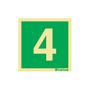 Nødutgangsskilt - Tallet 4, 20x20 cm.