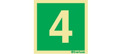 Nødutgangsskilt - Tallet 4, 20x20 cm.