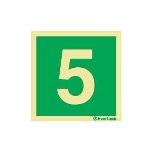 Nødutgangsskilt - Tallet 5, 20x20 cm.